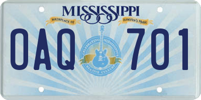 MS license plate OAQ701