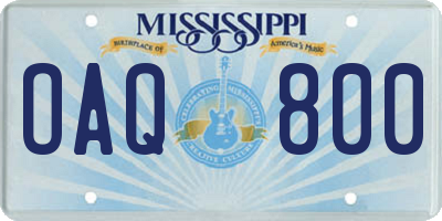 MS license plate OAQ800