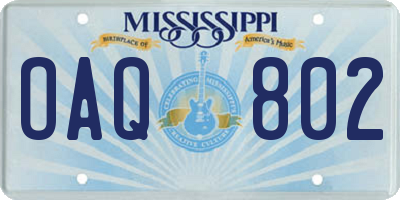 MS license plate OAQ802