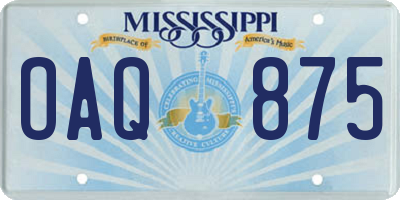 MS license plate OAQ875