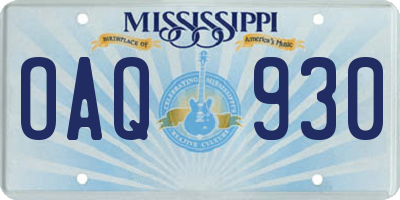 MS license plate OAQ930
