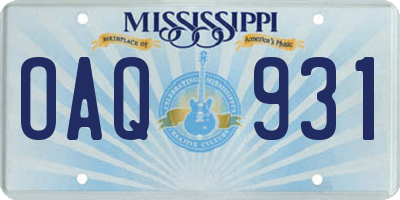 MS license plate OAQ931
