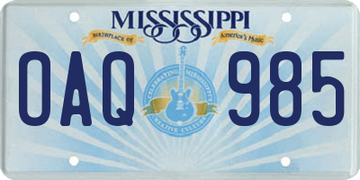 MS license plate OAQ985