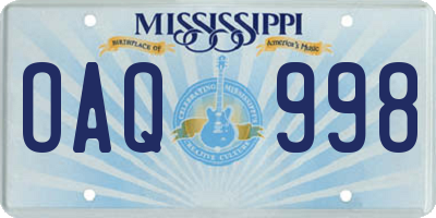MS license plate OAQ998