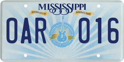 MS license plate OAR016
