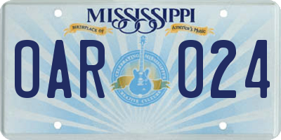 MS license plate OAR024