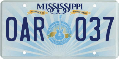 MS license plate OAR037