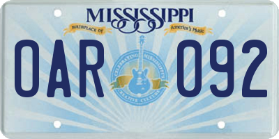 MS license plate OAR092