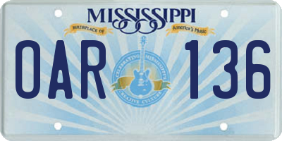 MS license plate OAR136
