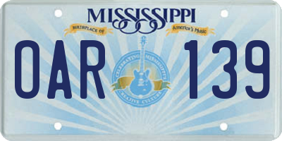 MS license plate OAR139