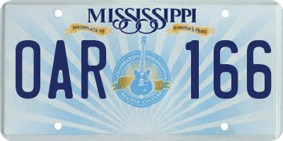 MS license plate OAR166