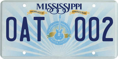MS license plate OAT002