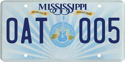 MS license plate OAT005
