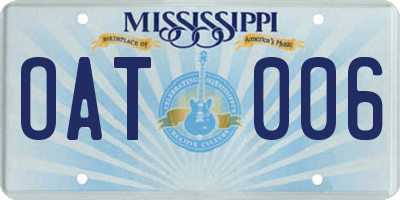 MS license plate OAT006
