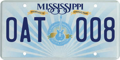 MS license plate OAT008