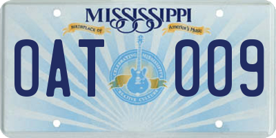MS license plate OAT009