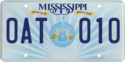 MS license plate OAT010