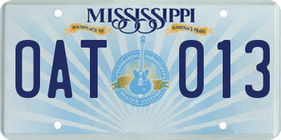 MS license plate OAT013