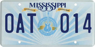 MS license plate OAT014