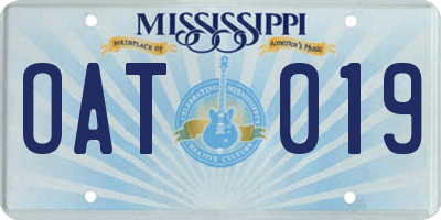 MS license plate OAT019