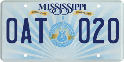 MS license plate OAT020