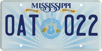 MS license plate OAT022
