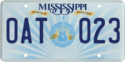 MS license plate OAT023