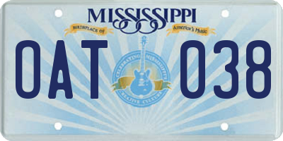 MS license plate OAT038