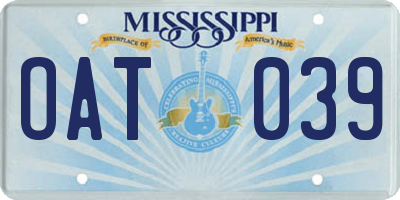 MS license plate OAT039