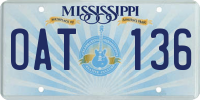 MS license plate OAT136