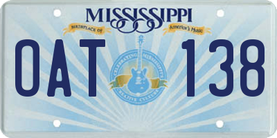 MS license plate OAT138