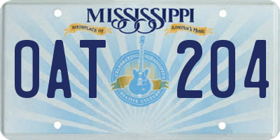 MS license plate OAT204