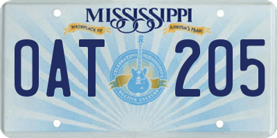 MS license plate OAT205