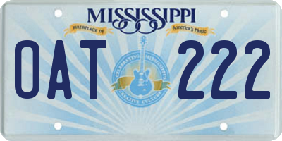 MS license plate OAT222