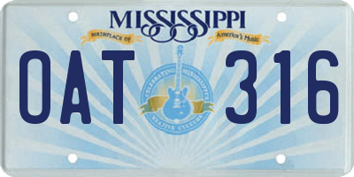 MS license plate OAT316
