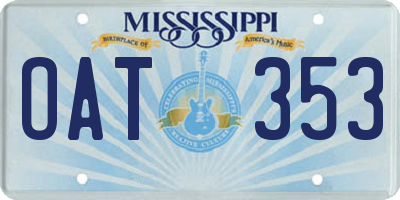 MS license plate OAT353