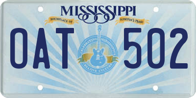 MS license plate OAT502
