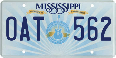 MS license plate OAT562