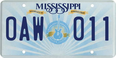 MS license plate OAW011