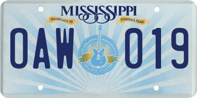 MS license plate OAW019