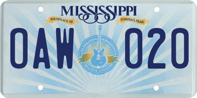 MS license plate OAW020