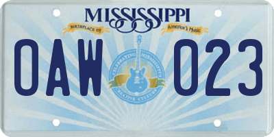 MS license plate OAW023