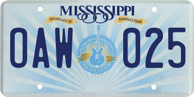 MS license plate OAW025