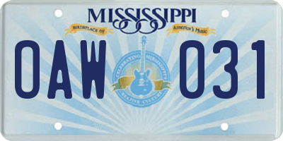 MS license plate OAW031