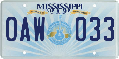 MS license plate OAW033