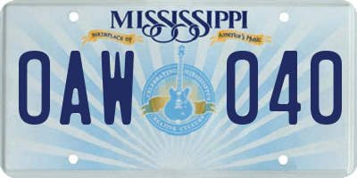 MS license plate OAW040