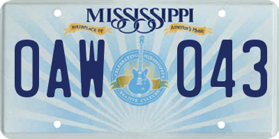MS license plate OAW043