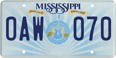 MS license plate OAW070