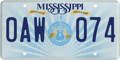 MS license plate OAW074