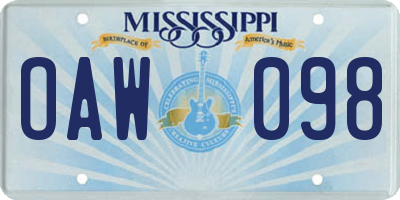 MS license plate OAW098